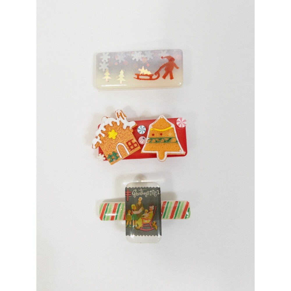 Bundle Of 3 Christmas Hair Clips, Postage Stamp, Snowy Day, Gingerbread!